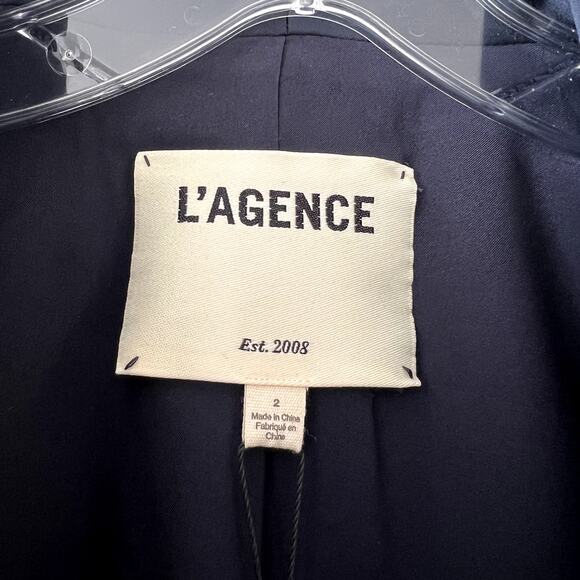 L’AGENCE Imogen Satin Lapel Blazer Midnight Blue NWT Size 2 - Picture 3 of 5